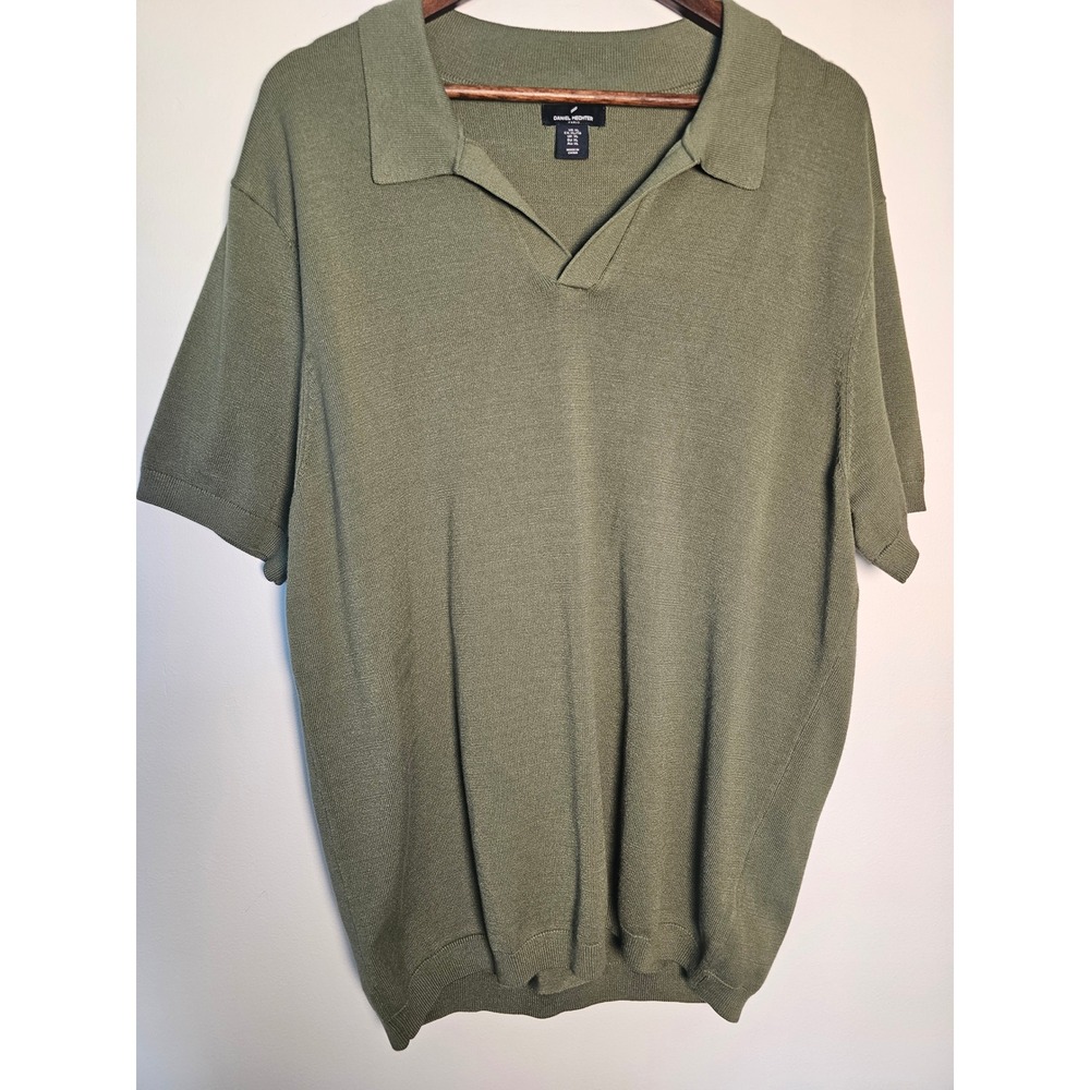 [Quiet Luxury] Daniel Hechter Knit Polo Mens XL Olive Green V-Neck Short Sleeve